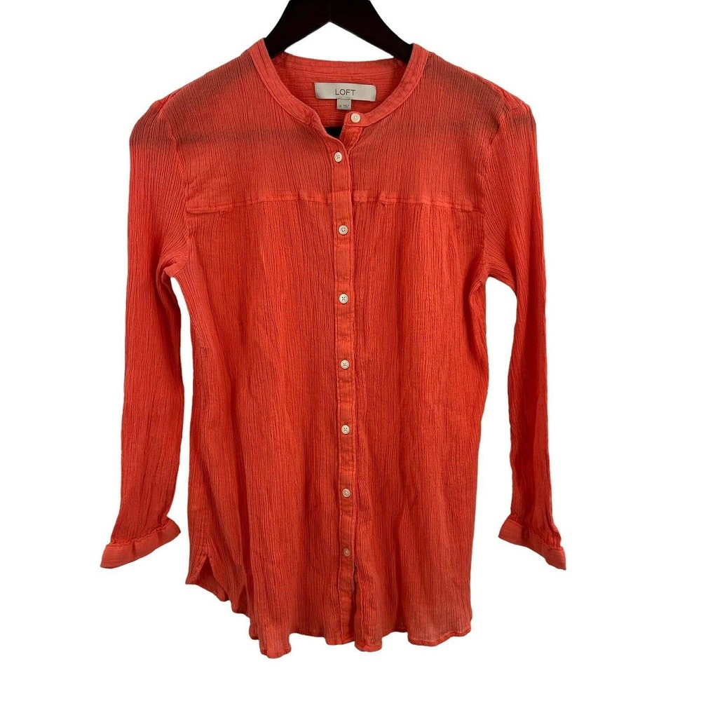 Loft Coral Button Front Cotton Blouse Size Medium